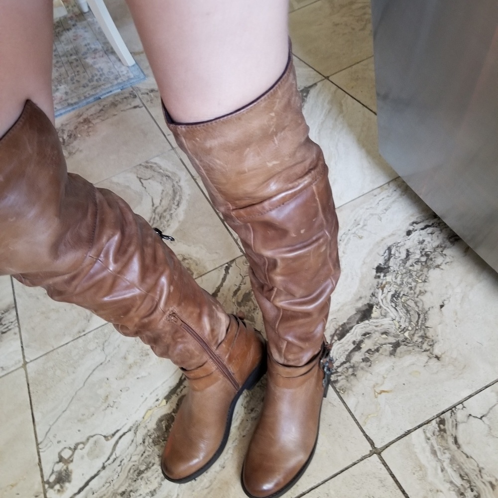 Steve madden leather over the knee tan boots